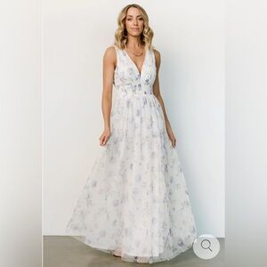 Baltic Born Kamila Tulle Maxi White Floral Dress Sz Medium Maxi Long Lightweight